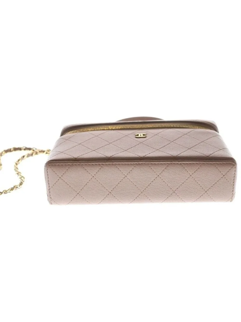 Chanel Vanity Chain Mini Shoulder Bag Pink Beige Leather Gold